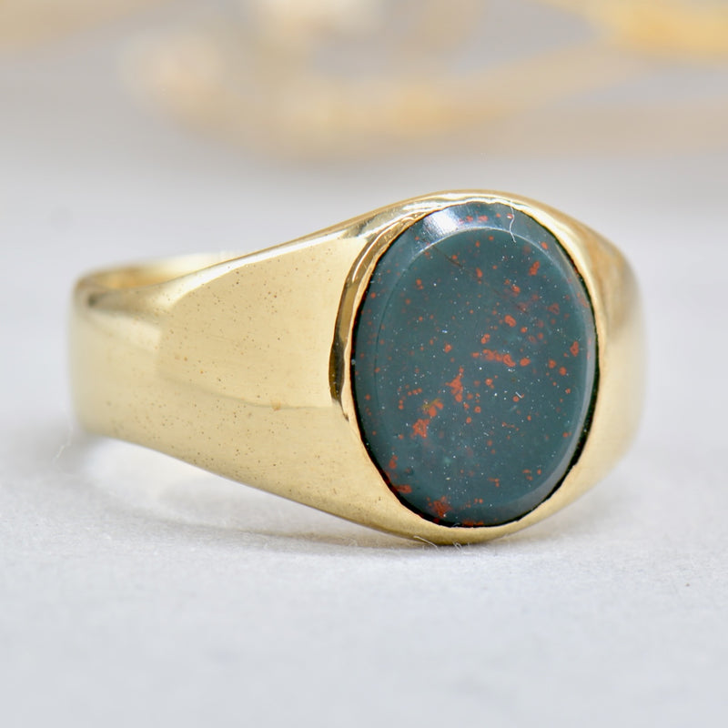 Antique Bloodstone 9ct Yellow Gold Oval Signet Ring