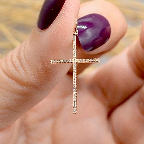 18ct Rose Gold Designer Minimalistic Diamond ANNA Cross Pendant