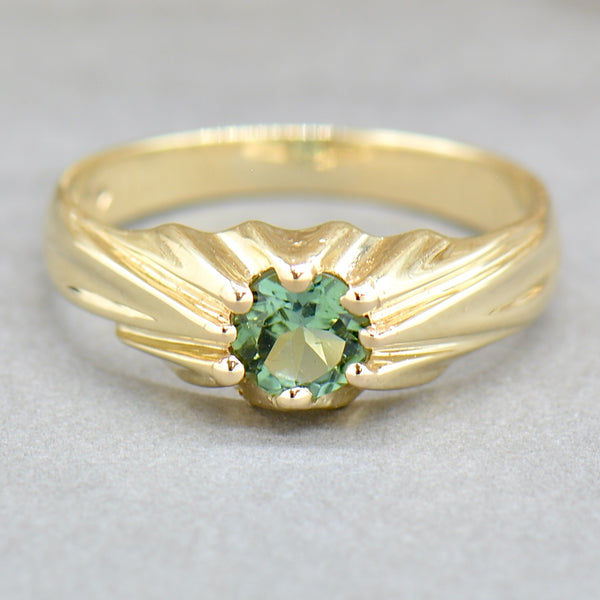 Vintage 1980s Bluish-Green Tourmaline 9ct Yellow Gold Solitaire Signet Ring (0.46ct)