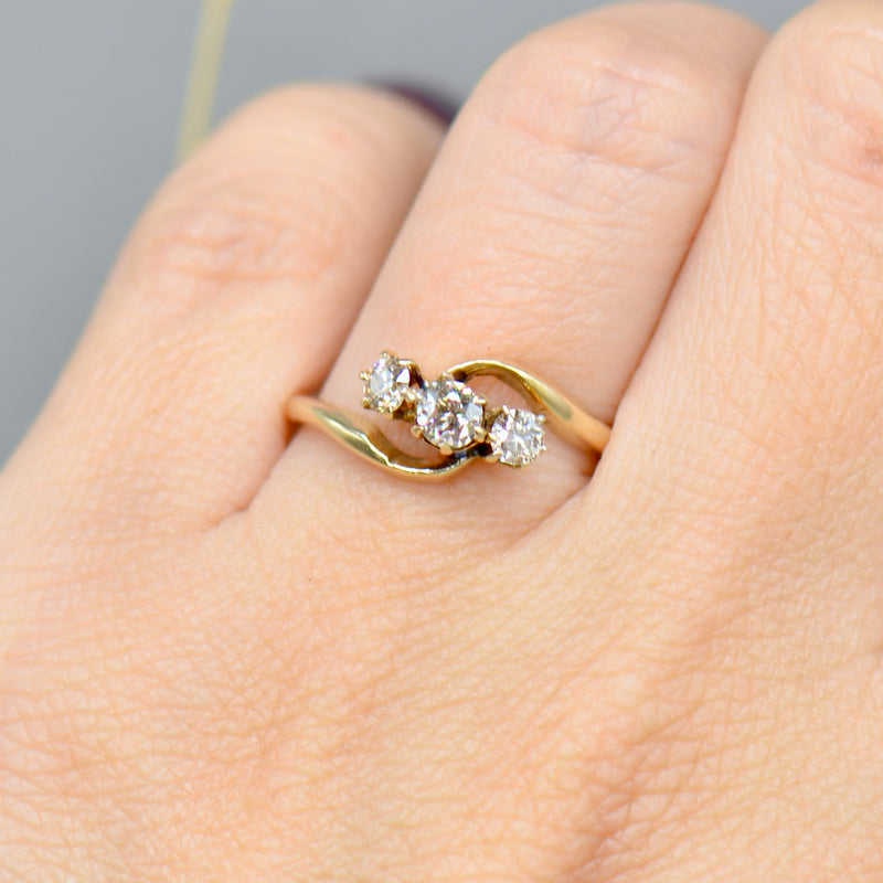 Edwardian 1916 18CT Yellow Gold Trilogy Diamond Engagement Ring (0.40ct)