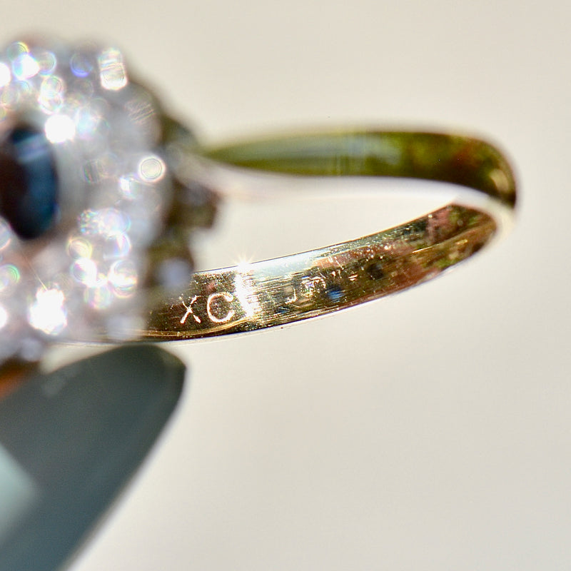 复古蓝宝石和钻石三重簇 18ct 黄金戒指（1.60cts）