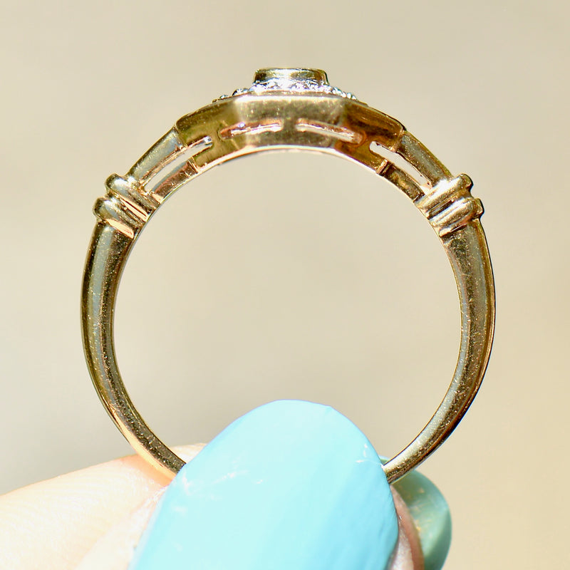 中古 18 克拉黄金蓝宝石和钻石目标/集群戒指