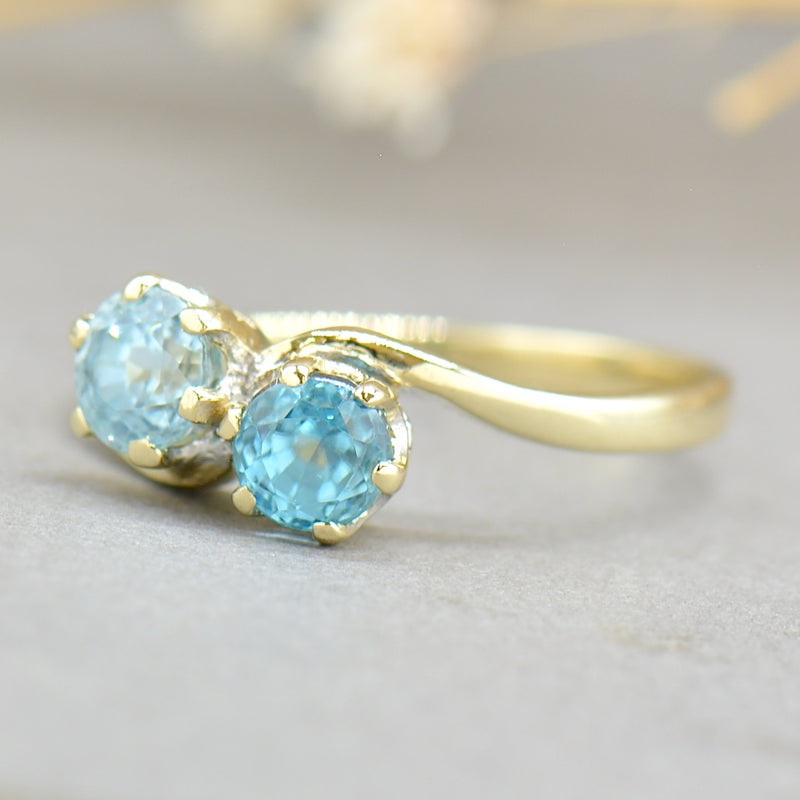 Vintage Blue Zircon Toi Et Moi 9ct Yellow Gold Engagement Ring (1.66cts)