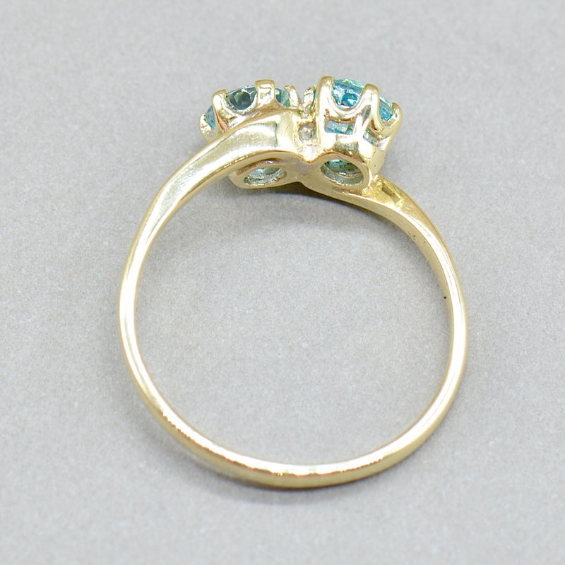 Vintage Blue Zircon Toi Et Moi 9ct Yellow Gold Engagement Ring (1.66cts)