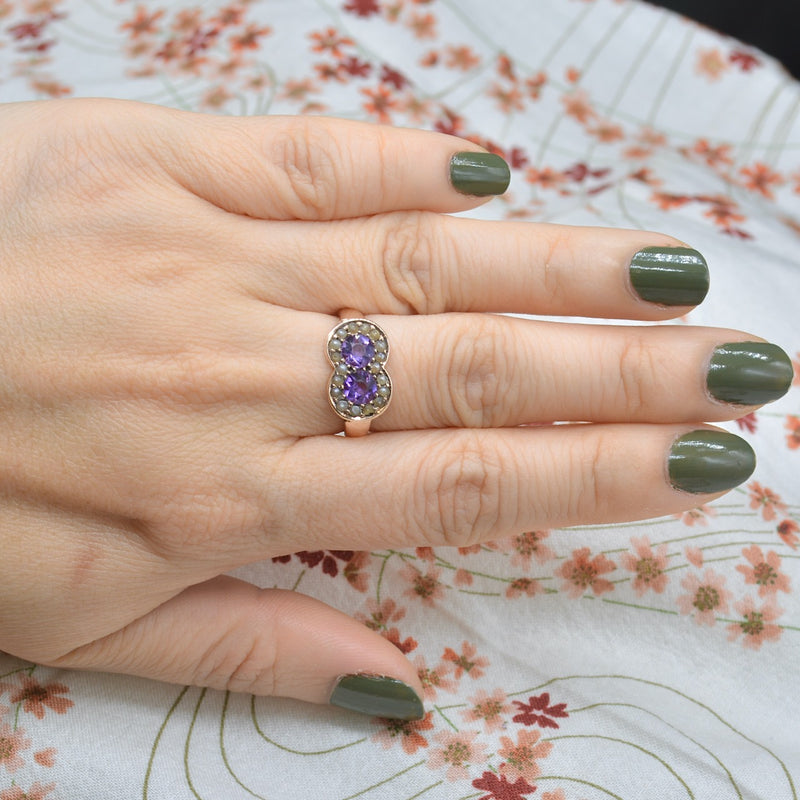 Victorian Amethyst & Seed Pearls 9ct Rose Gold Ring