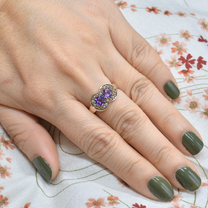 Victorian Amethyst & Seed Pearls 9ct Rose Gold Ring