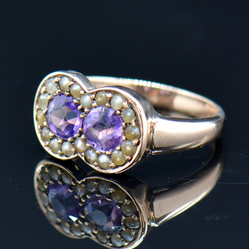 Victorian Amethyst & Seed Pearls 9ct Rose Gold Ring