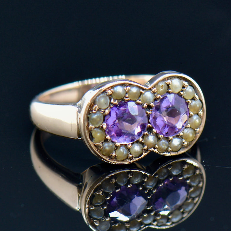 Victorian Amethyst & Seed Pearls 9ct Rose Gold Ring