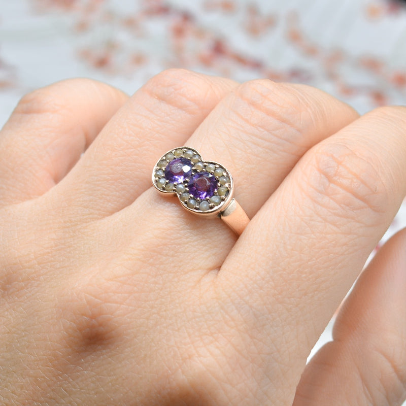 Victorian Amethyst & Seed Pearls 9ct Rose Gold Ring