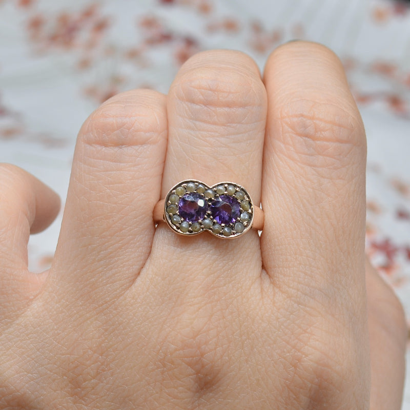 Victorian Amethyst & Seed Pearls 9ct Rose Gold Ring