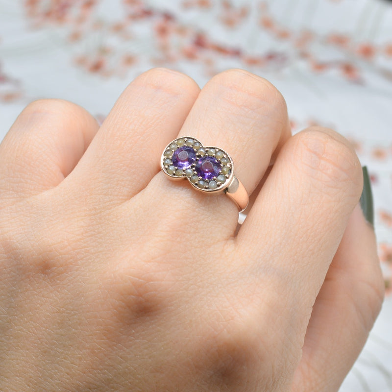 Victorian Amethyst & Seed Pearls 9ct Rose Gold Ring