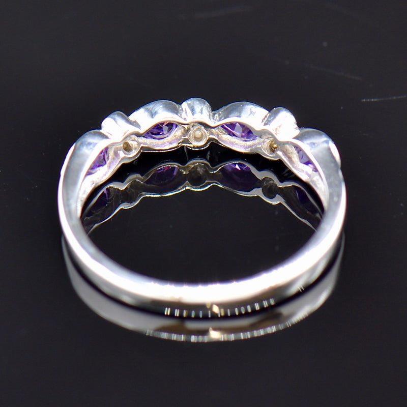 9ct White Gold Amethyst and Diamond Half Eternity Wedding Band