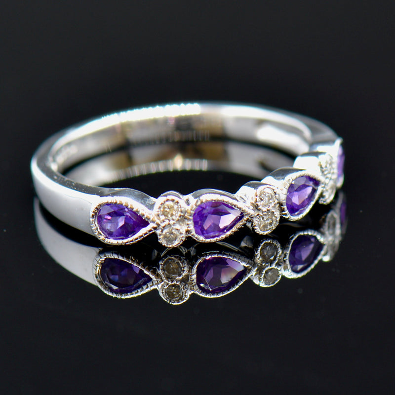 9ct White Gold Amethyst and Diamond Half Eternity Wedding Band