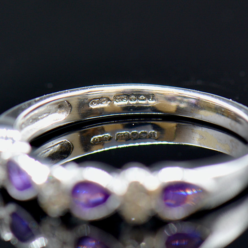 9ct White Gold Amethyst and Diamond Half Eternity Wedding Band