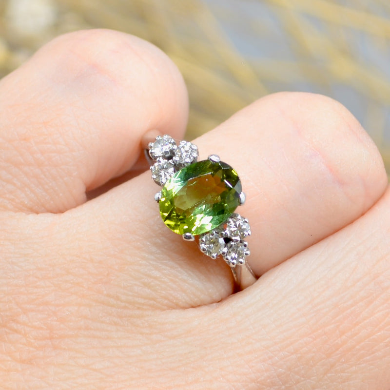 Vintage Bi-Coloured Mint Tourmaline and Diamond 18CT White Gold Engagement Ring (2.13cts)