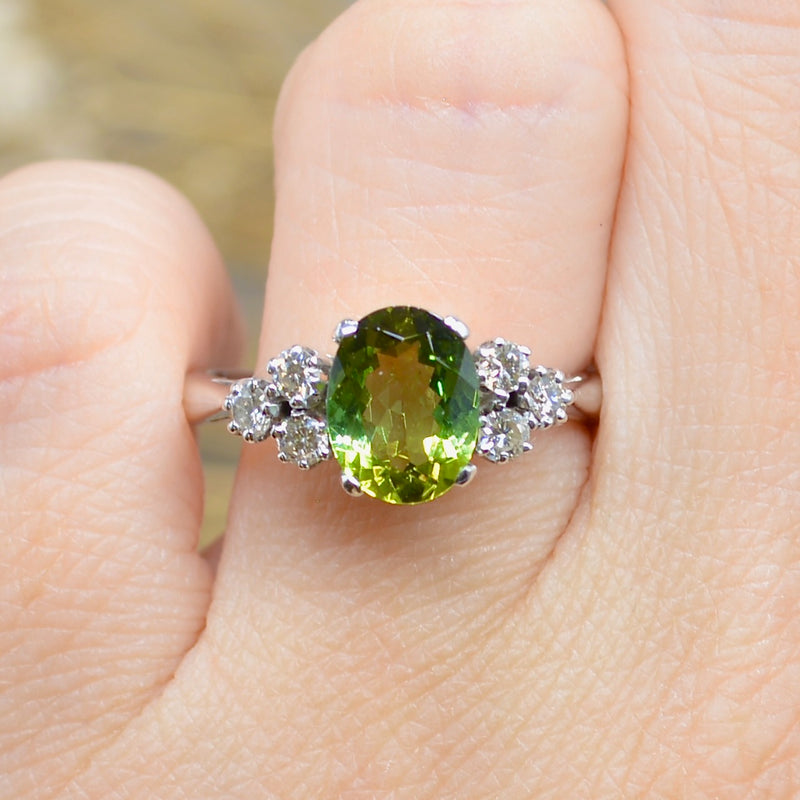 Vintage Bi-Coloured Mint Tourmaline and Diamond 18CT White Gold Engagement Ring (2.13cts)