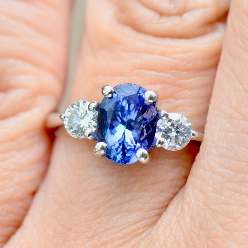 Tanzanite & Diamond 18ct White Gold Trilogy Engagement Ring (2.0cts)