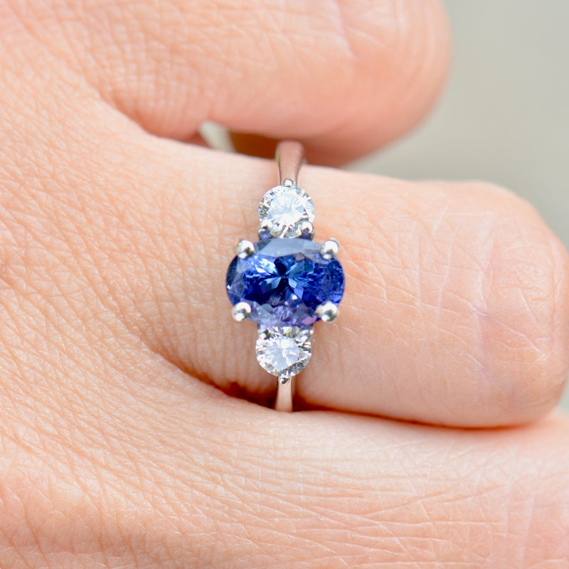 Tanzanite & Diamond 18ct White Gold Trilogy Engagement Ring (2.0cts)