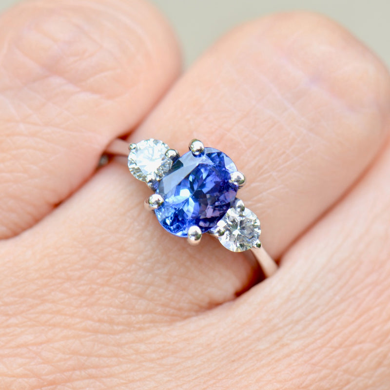 Tanzanite & Diamond 18ct White Gold Trilogy Engagement Ring (2.0cts)