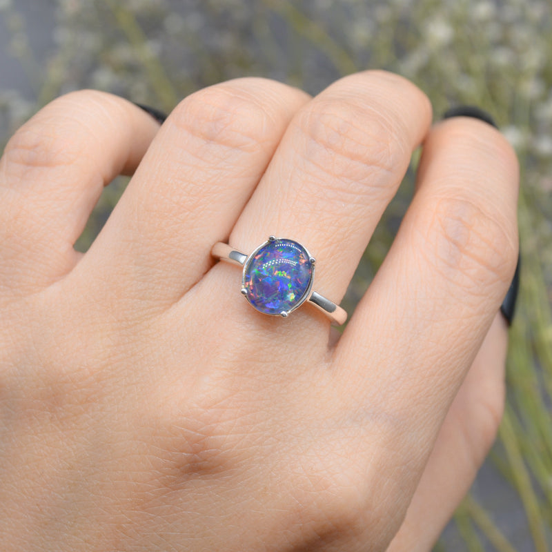 Vintage Genuine Boulder Opal Triplet Silver Solitaire Ring