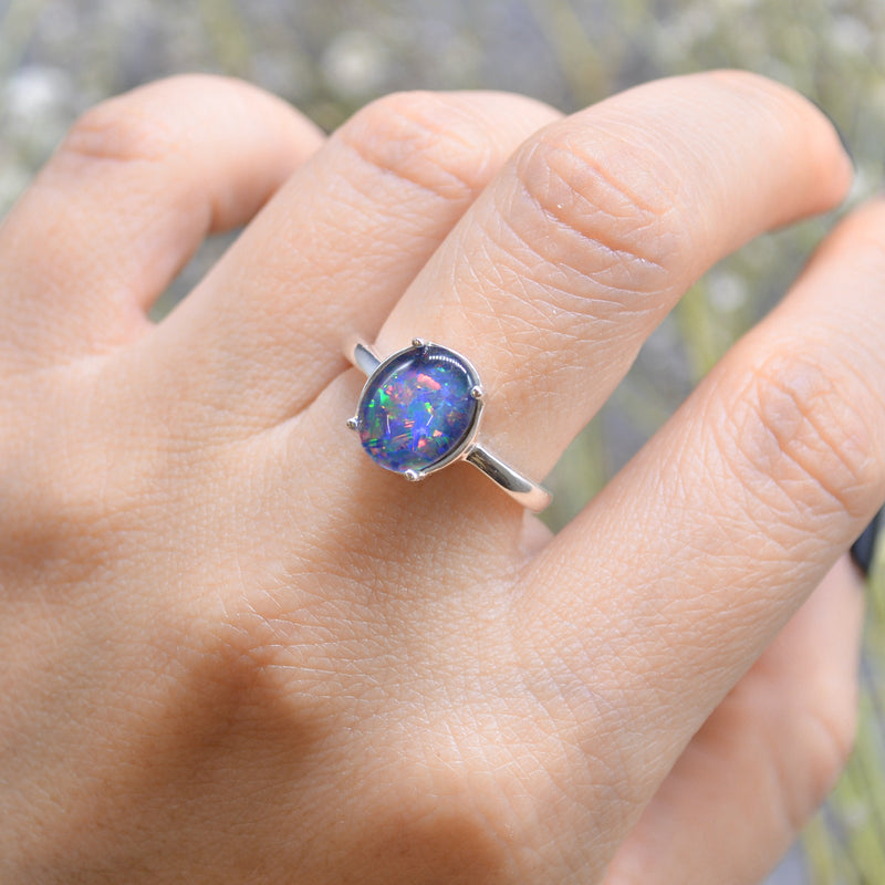 Vintage Genuine Boulder Opal Triplet Silver Solitaire Ring