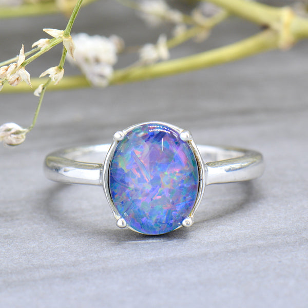 Vintage Genuine Boulder Opal Triplet Silver Solitaire Ring