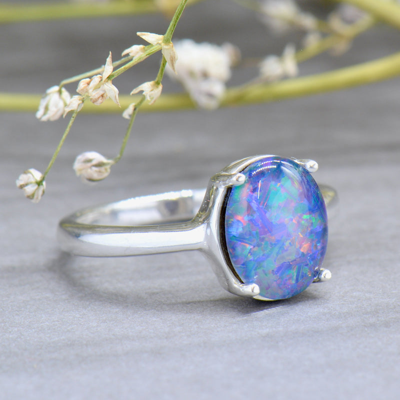 Vintage Genuine Boulder Opal Triplet Silver Solitaire Ring