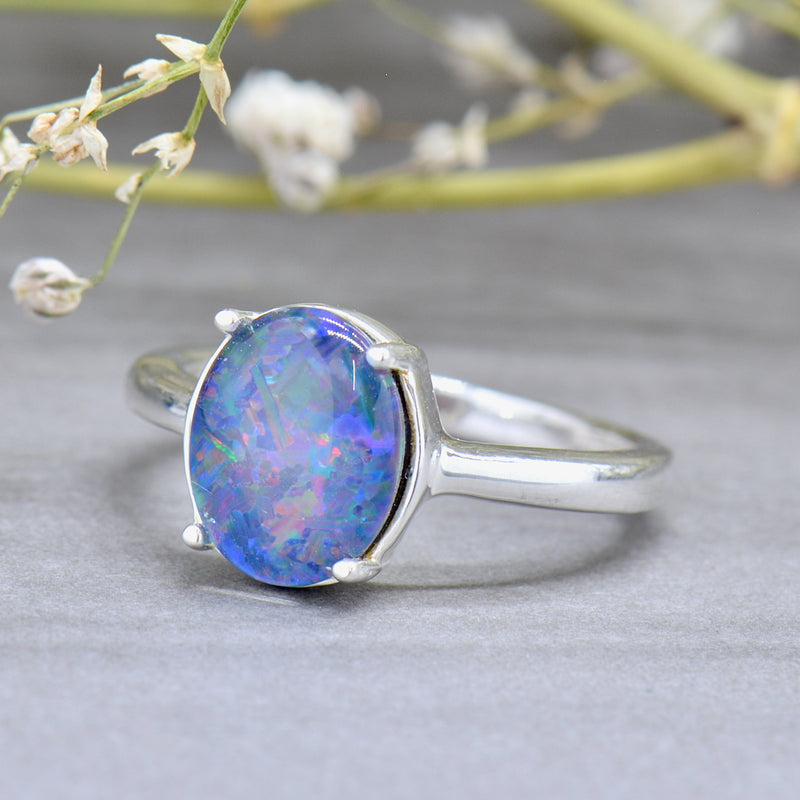 Vintage Genuine Boulder Opal Triplet Silver Solitaire Ring