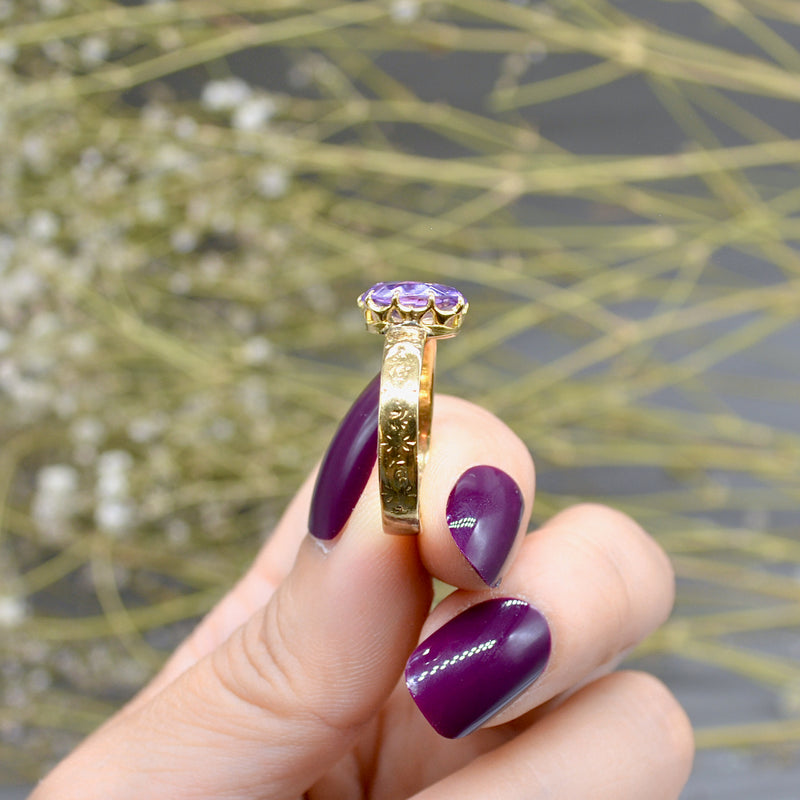 Antique Victorian 18CT Yellow Gold Amethyst Solitaire Ring