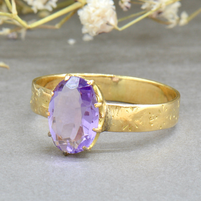 Antique Victorian 18CT Yellow Gold Amethyst Solitaire Ring