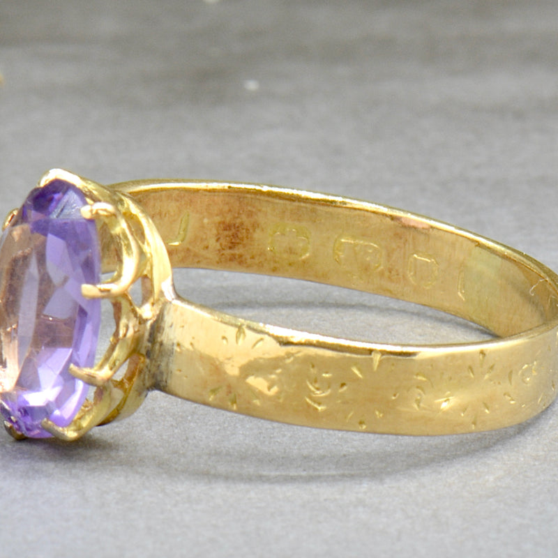 Antique Victorian 18CT Yellow Gold Amethyst Solitaire Ring