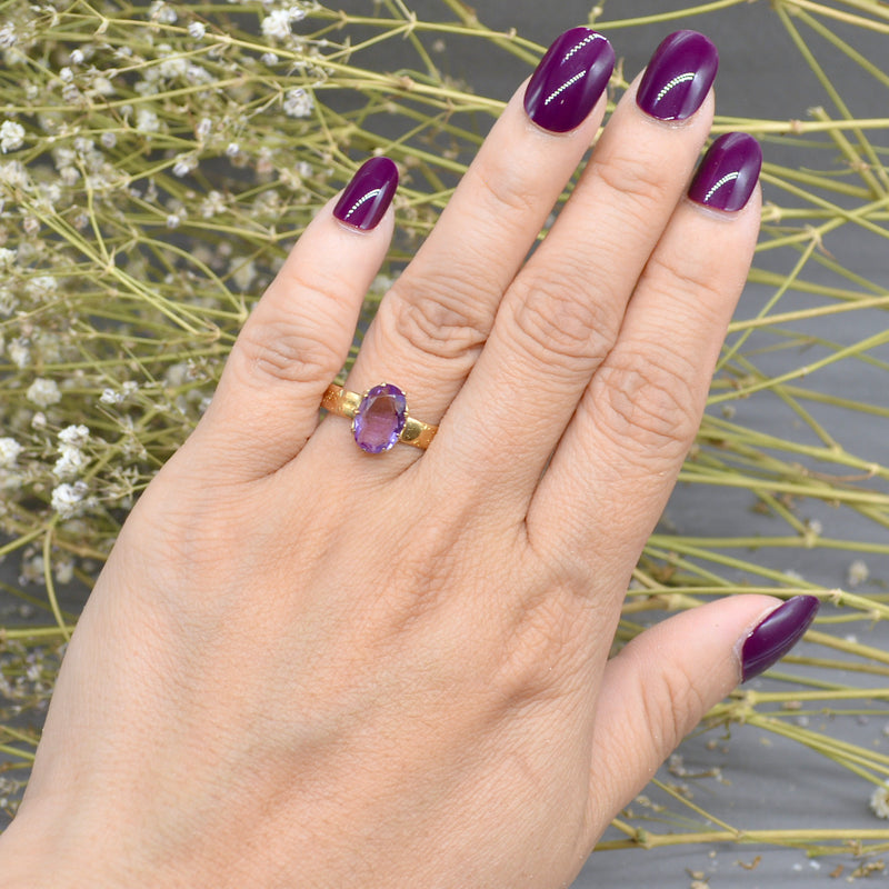 Antique Victorian 18CT Yellow Gold Amethyst Solitaire Ring