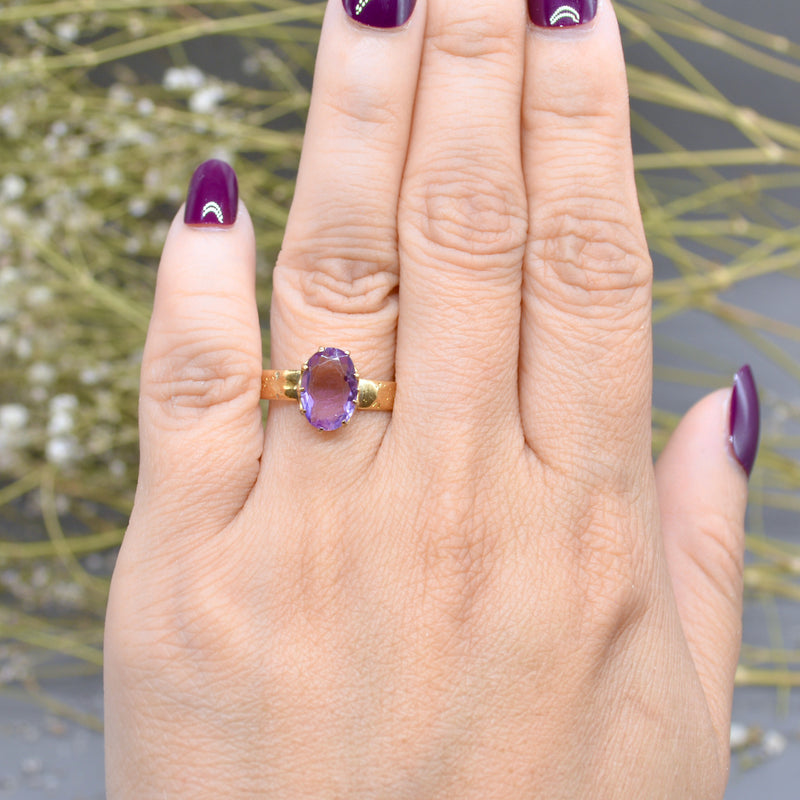 Antique Victorian 18CT Yellow Gold Amethyst Solitaire Ring