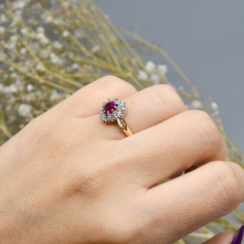 Ruby & Diamond Halo Engagement Ring (0.87ct)