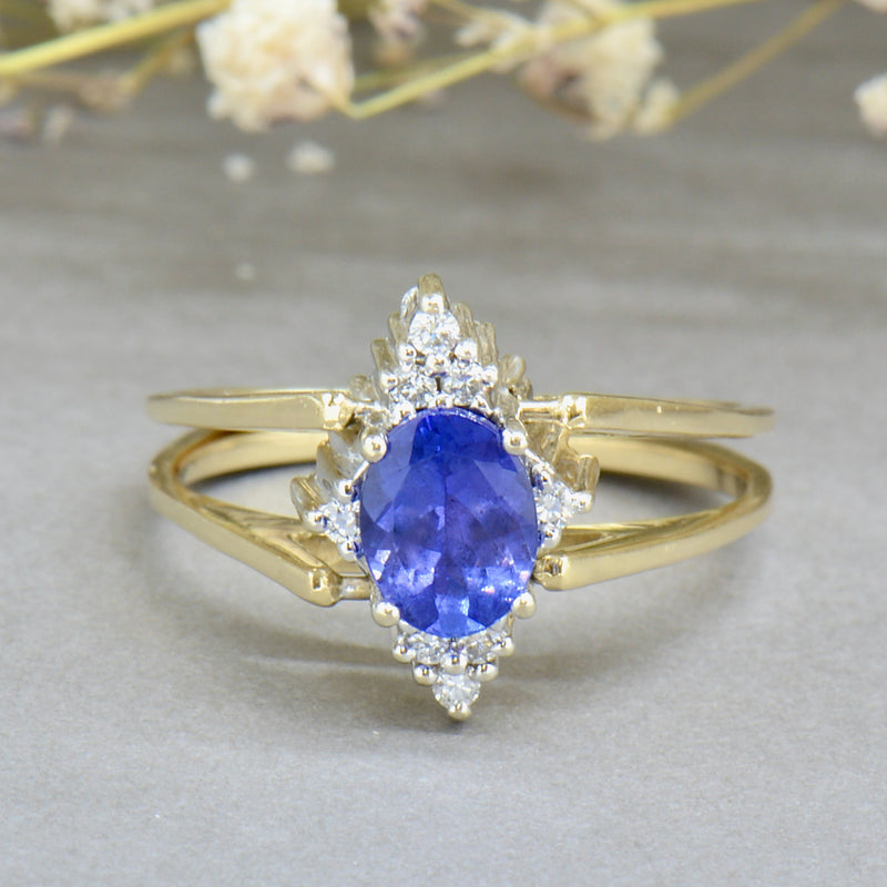 Vintage Reversible Ring - 14ct Yellow Gold Tanzanite & Diamond Double Sided Flip Ring