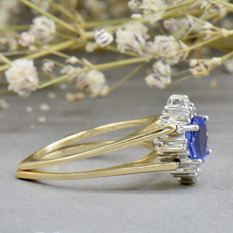 Vintage Reversible Ring - 14ct Yellow Gold Tanzanite & Diamond Double Sided Flip Ring