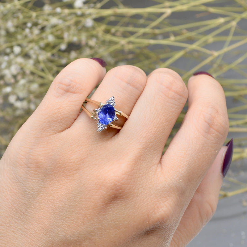 Vintage Reversible Ring - 14ct Yellow Gold Tanzanite & Diamond Double Sided Flip Ring