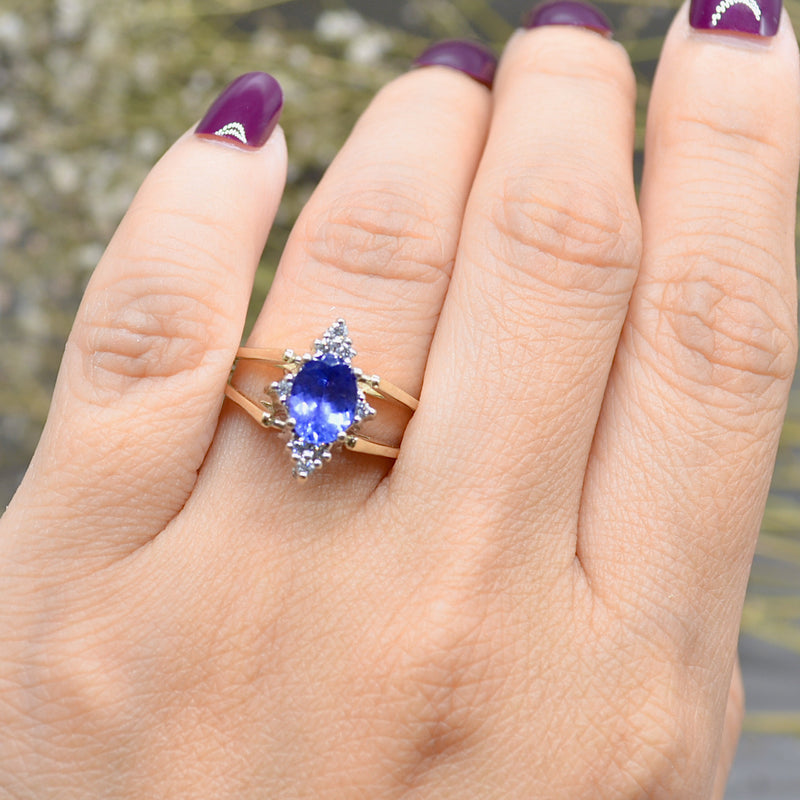 Vintage Reversible Ring - 14ct Yellow Gold Tanzanite & Diamond Double Sided Flip Ring