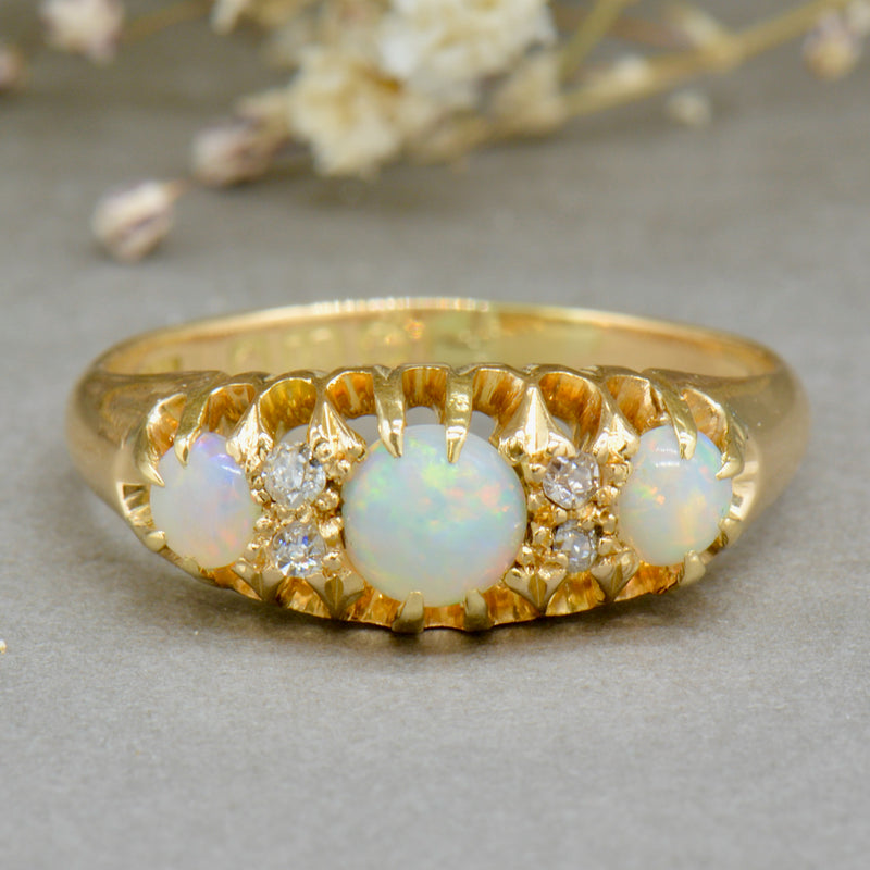 Edwardian S&E Opal & Diamond 18ct Yellow Gold Ring