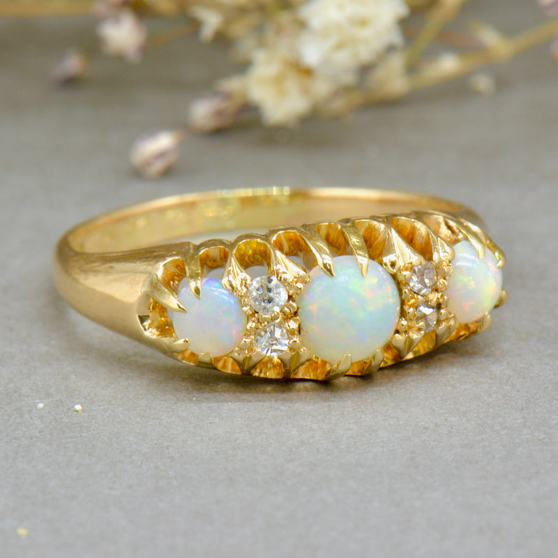 Edwardian S&E Opal & Diamond 18ct Yellow Gold Ring