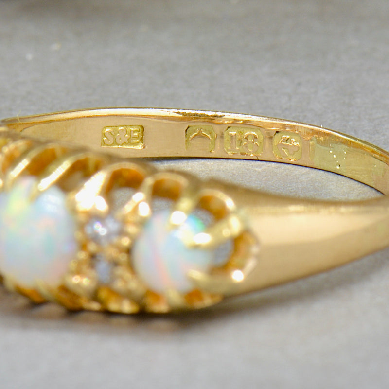 Edwardian S&E Opal & Diamond 18ct Yellow Gold Ring