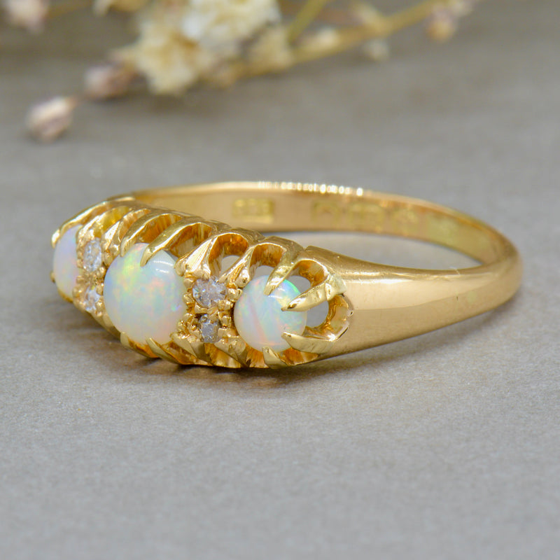 Edwardian S&E Opal & Diamond 18ct Yellow Gold Ring