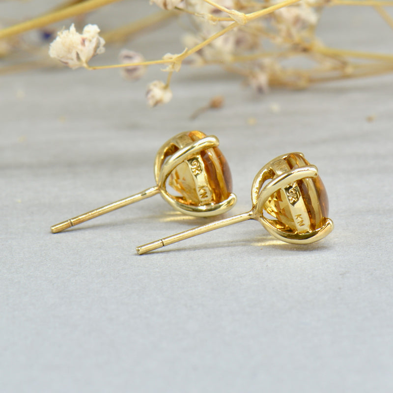 9CT Yellow Gold Cabochon Fancy Cut Golden Citrine Stud Earrings (5.32cts)