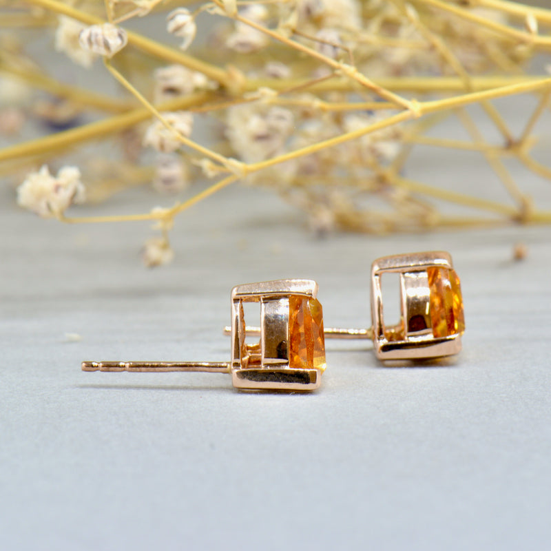 9CT Rose Gold Trillion Cut Golden Citrine Stud Earrings (1.40cts)