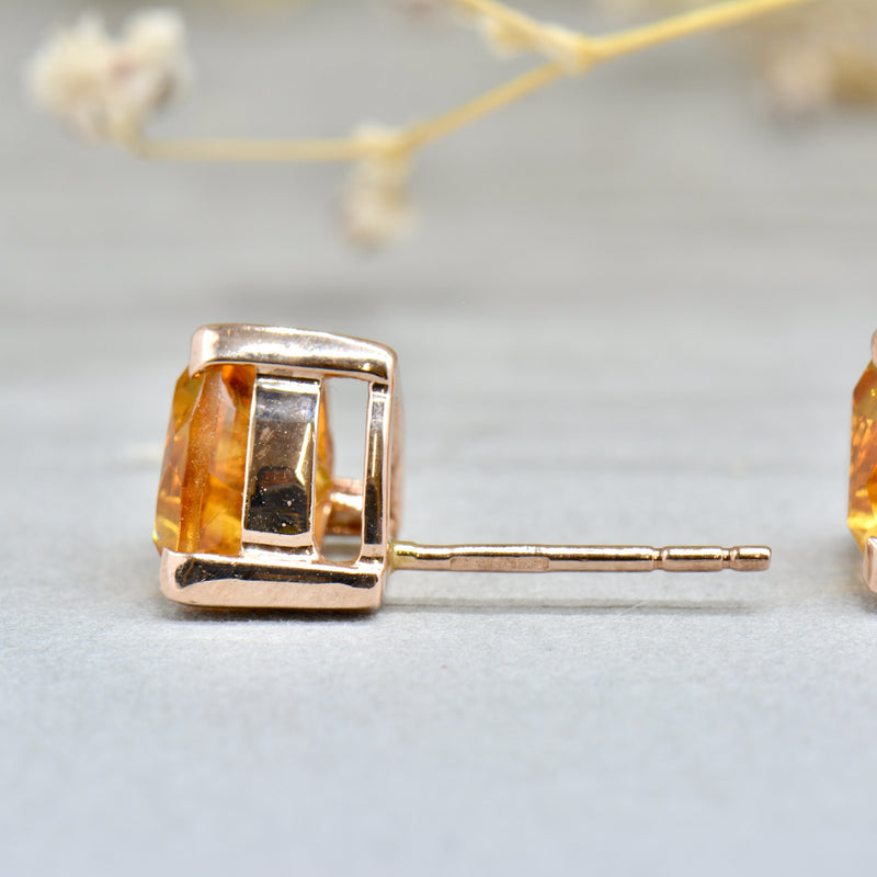 9CT Rose Gold Trillion Cut Golden Citrine Stud Earrings (1.40cts)