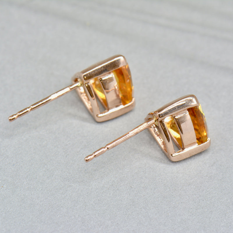 9CT Rose Gold Trillion Cut Golden Citrine Stud Earrings (1.40cts)