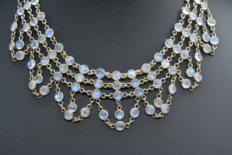 Vintage Moonstone Sterling Silver Festoon Necklace (17.63 Carats)