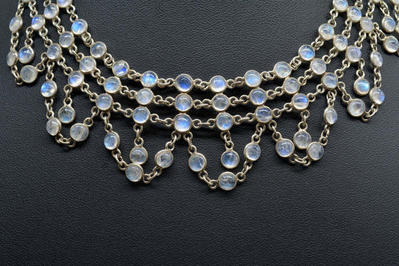 Vintage Moonstone Sterling Silver Festoon Necklace (17.63 Carats)