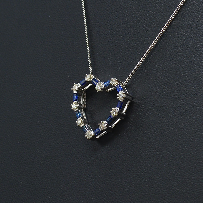 18ct White Gold Sapphire & Diamond Heart-Shaped Pendant & Chain (0.93ct)