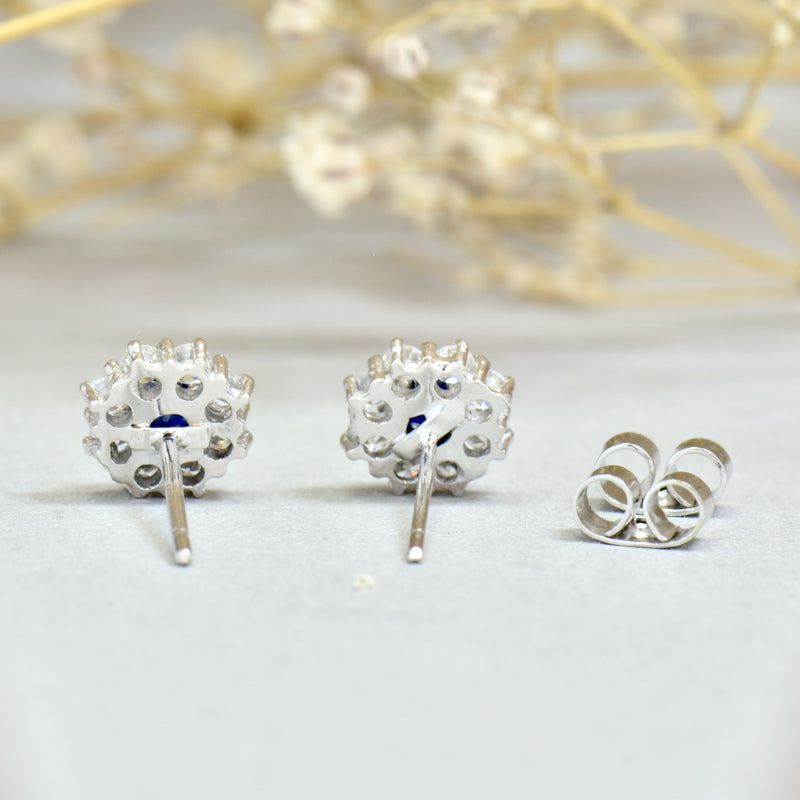 18ct White Gold Sapphire & Diamond Halo Daisy Stud Earrings by Cropp & Farr (1.27cts)